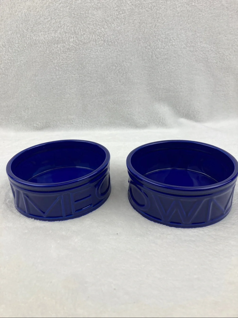 Cobalt Blue Meow Kitty Food Dishes Set of 2, 4.75” x 2”